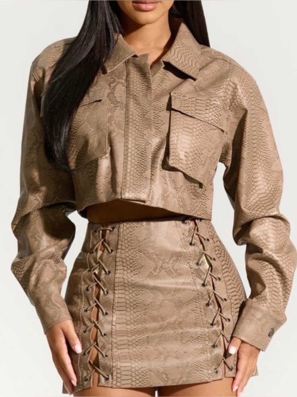 Naked Wardrobe Snake Lace Up Mini Skirt Nude Size L NWOT